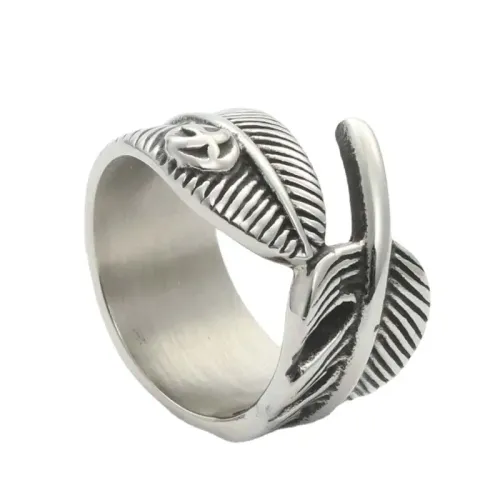 RTM1906 Punk Feather Wing Ring Stainless Steel Jewelry for Men & Women
