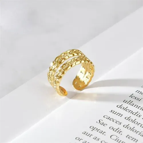 RTM2498 14K Gold & Stainless Steel Open Ring Oval Interlocking Design