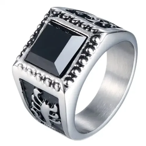 RTM605 Men's Black Zircon Scorpion Ring Trendy Titanium Steel Jewelry