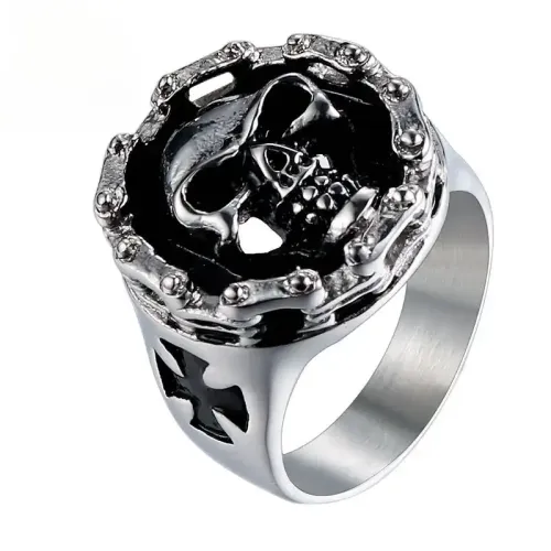 RTM636 Men's Punk Skull Ring Stainless Steel Chain Design Band