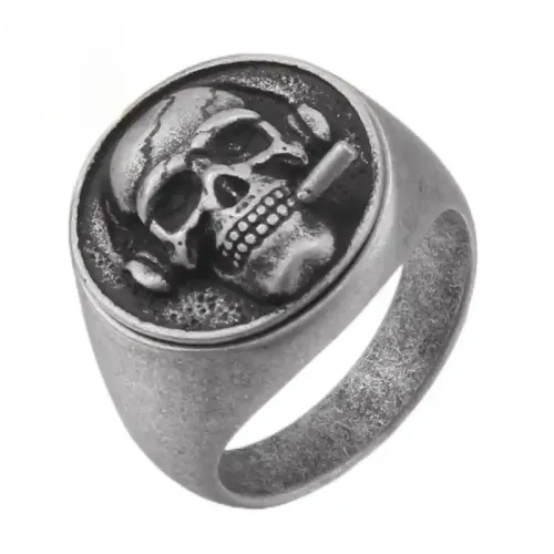 RTM559 Men's Titanium Steel Ring Pipe Skull Design Stainless Steel Jewelry