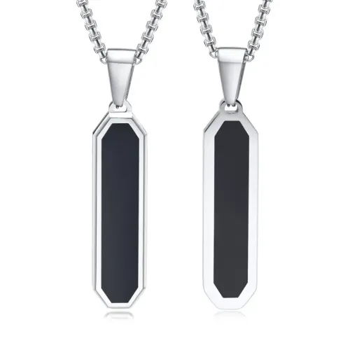 NTM464 Geometric Long Rhombus Pendant Stainless Steel Bevel Edge Necklace