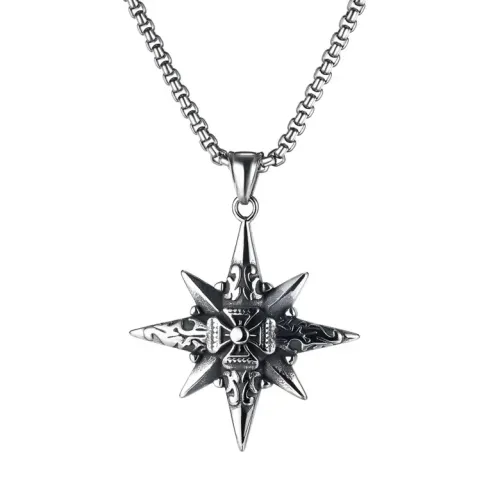 NTM75 Titanium Steel Cross Necklace for Men with Trendy Eight-Pointed Star Pendant