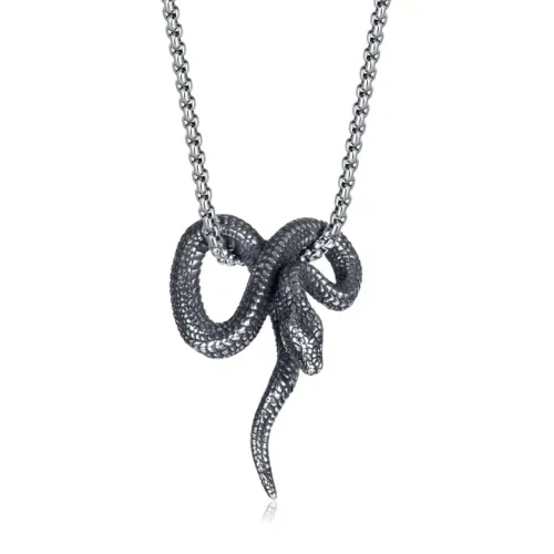NTM64 Men's Snake Shape Pendant Python Titanium Stainless Steel Necklace