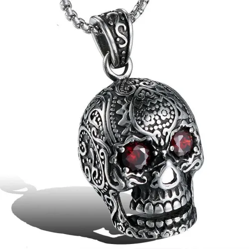 NTM831 Diamond-Encrusted Skull Pendant Titanium Steel Punk Religious Totem Necklace