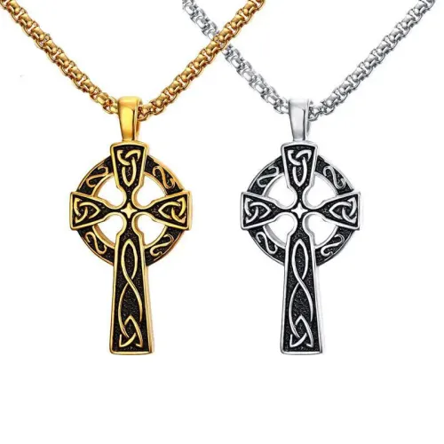 NTM582 62MM Men's Celtic Cross Necklace Titanium Steel Fan Cross Pendant