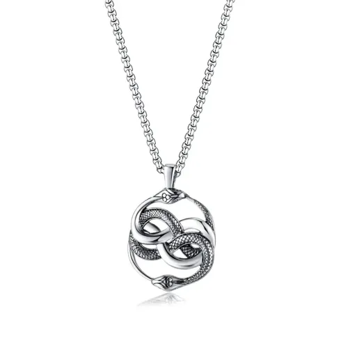 NTM48 Men's Double Snake Titanium Steel Pendant Serpent Wrap Necklace