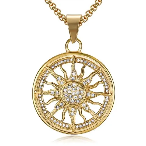 NTM690 Men's Sunflower Titanium Pendant Punk Style Stainless Steel Round Necklace