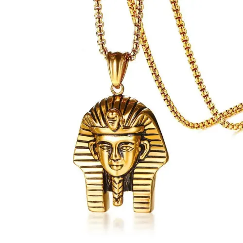 NTM594 Men's Gold Stainless Steel Pharaoh Pendant Trendy Ancient Mystery Jewelry