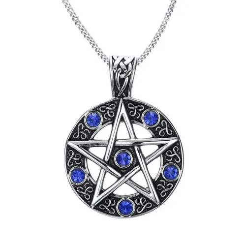 NTM610 Custom Titanium Steel Men's Pendant with Blue Rhinestone Stainless Jewelry