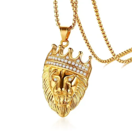 NTM420 Lion Head Diamond Pendant Titanium Stainless Steel Jewelry