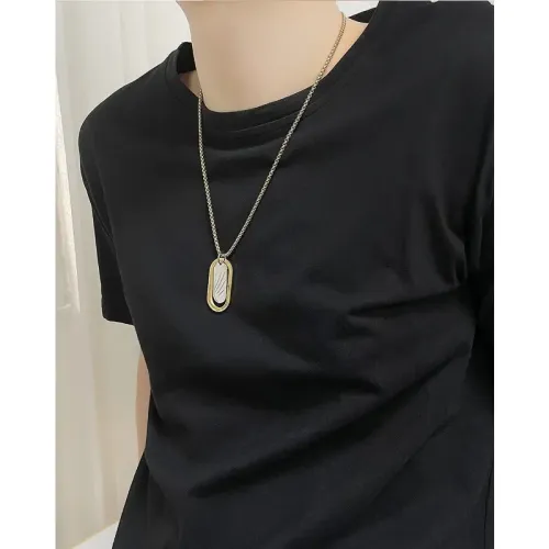 NTM140 Men's Hip-Hop Titanium Steel Square Brand Pendant Stainless Oval Necklace