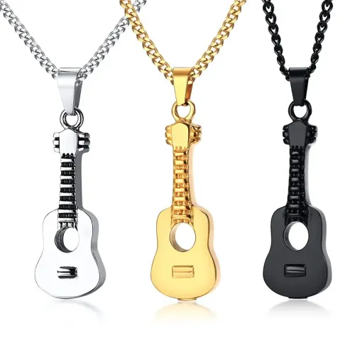 NTM328 Titanium Steel Guitar Urn Pendant In-Stock Openable Necklace for Ashes