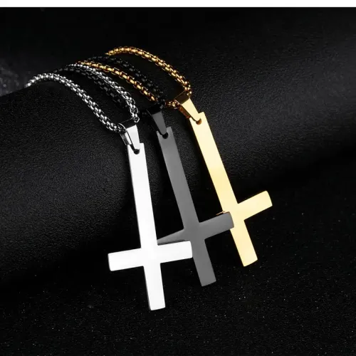 NTM39 55MM Inverted Cross Pendant Necklace Men's Stainless Steel Jewelry