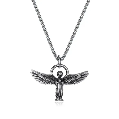 NTM102 Men's Guardian Angel Wings Pendant Titanium Steel Stainless Necklace