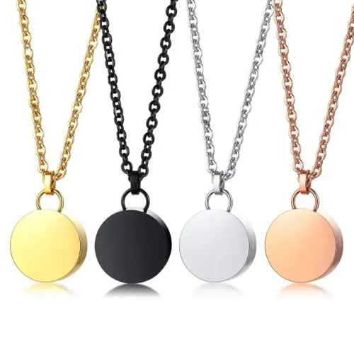 NTM453 Stainless Steel Round Plate Pet Urn Pendant Light Body Openable Memorial Necklace