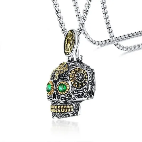 NTM622 Gold Titanium Steel Skull Pendant Punk Ghost Head Men's Necklace