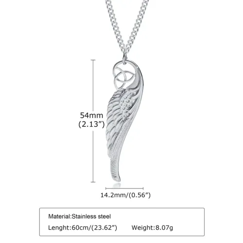 NTM369 Celtic Knot Feather Pendant Men's Stainless Steel Necklace in Steel Color
