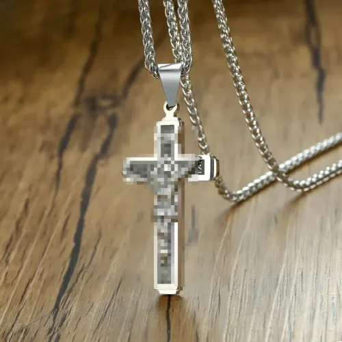 NTM452 Men's Stainless Steel Cross Necklace Sleek Religious Jewelry Pendant