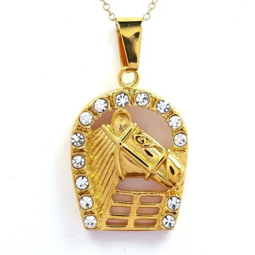NTM688 Gold Plated Horse Head Pendant Titanium Steel Hip Hop Necklace