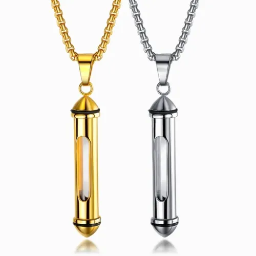 NTM184 Stainless Steel Men's Cylinder Urn Necklace Openable Titanium Pet Pendant