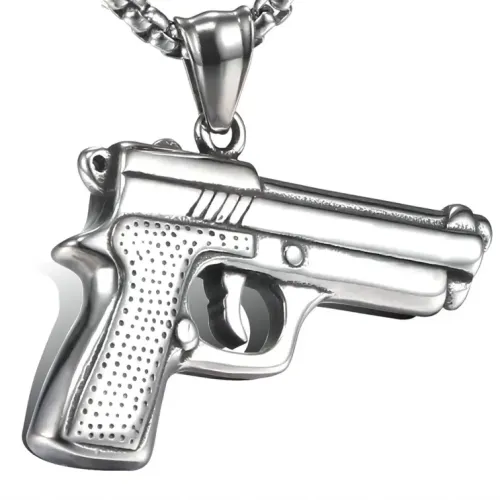 NTM886 Men's Titanium Steel Pistol Pendant Sleek Stainless Steel Gun Necklace Jewelry