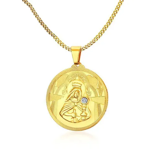 NTM592 4.5CM Rhinestone Maria Pendant Vacuum Gold-Plated Titanium Steel Jewelry