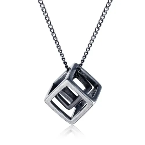 NTM250 Men's Titanium Steel Double-Layer Rubik's Cube Pendant Hip-Hop Long Necklace