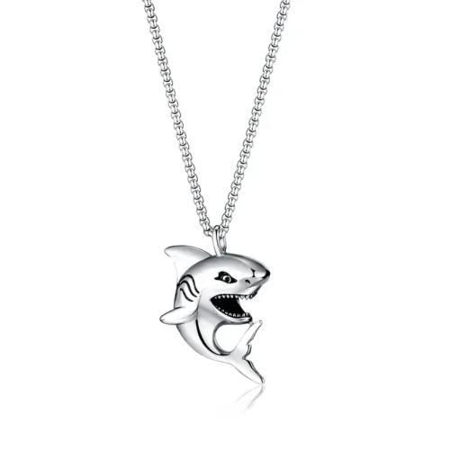 NTM50 Men's Punk Shark Pendant Titanium Steel Necklace for a Bold Style