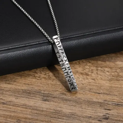 NTM456 Viking Mobius Symbol Necklace Stainless Steel Square Chain with Oil Smear Finish