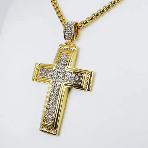 NTM675 Double-Layered Diamond Cross Pendant Necklace Luxurious Noble Jewelry