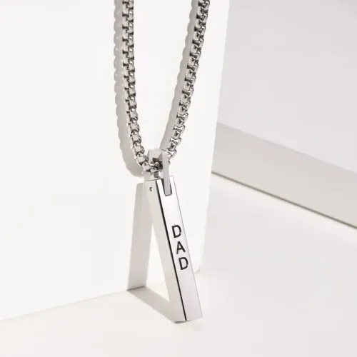 NTM322 Black Stainless Steel 'DAD' Bar Pendant Necklace for Men Corrosion-Resistant
