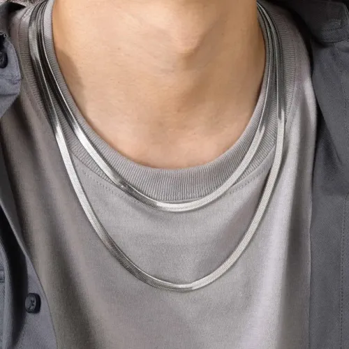 NTM348 Hip Hop Men's Titanium Steel Blade Chain Flat Snake Bone Necklace