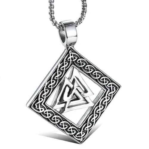 NTM897 Men's Titanium Steel Triangle Pendant Hollow Square Pattern Necklace Jewelry
