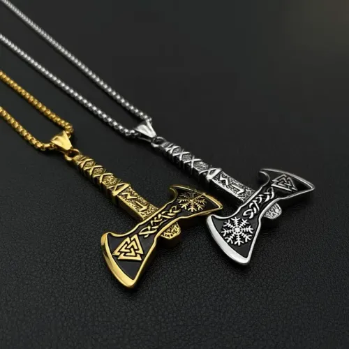 NTM63 Nordic Viking Axe Titanium Necklace Odin Triangle Men's Pendant
