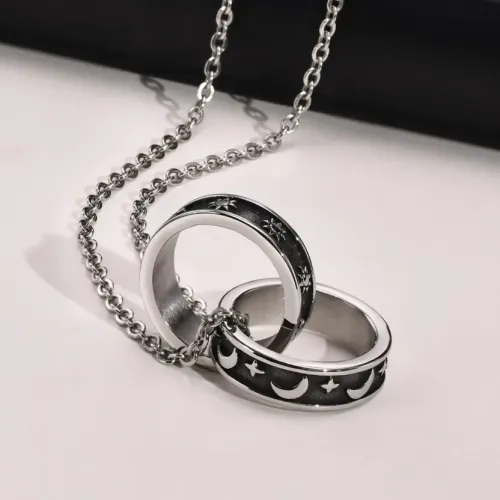 NTM299 Men's Stainless Steel Star Moon Double Ring Pendant Hip Hop Necklace