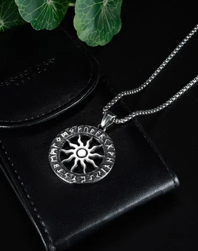 NTM87 Men's Viking Sunflower Necklace Titanium Steel Engraved Pendant Jewelry