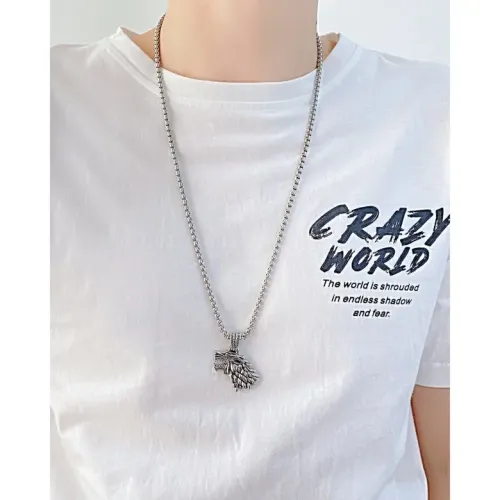 NTM57 Men's Trendy Titanium Wolf Head Pendant Stainless Steel Necklace