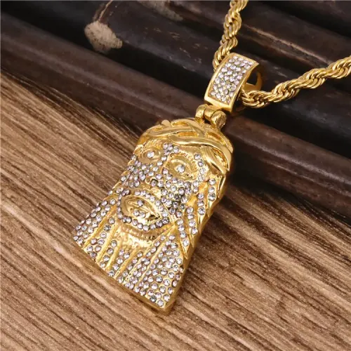 NTM669 Diamond Jesus Head Pendant Titanium Steel Religious Jewelry