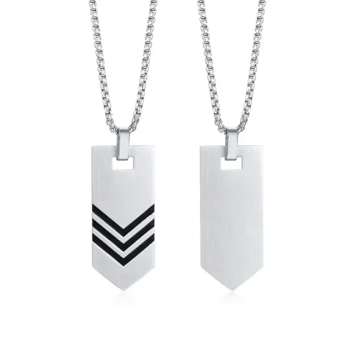 NTM560 Men's Stainless Steel Tie Necklace Geometric Pendant Engravable Jewelry