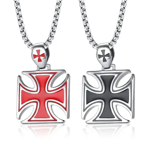 NTM442 Knights Templar Cross Pendant Men's Black Epoxy Stainless Steel Necklace