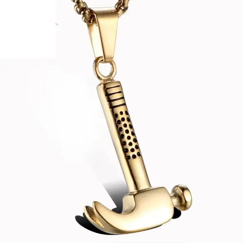 NTM844 Men's Stainless Steel Hammer Pendant Punk Mechanical Style Necklace Accessory