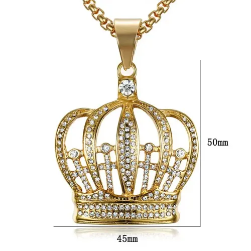 NTM728 Women's Rhinestone Tiara Pendant Ethnic Hip-Hop Hat Necklace in Stainless Steel