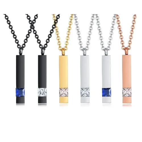 NTM342 Black Zircon Urn Pendant Unisex Stainless Steel Pet Ash Necklace