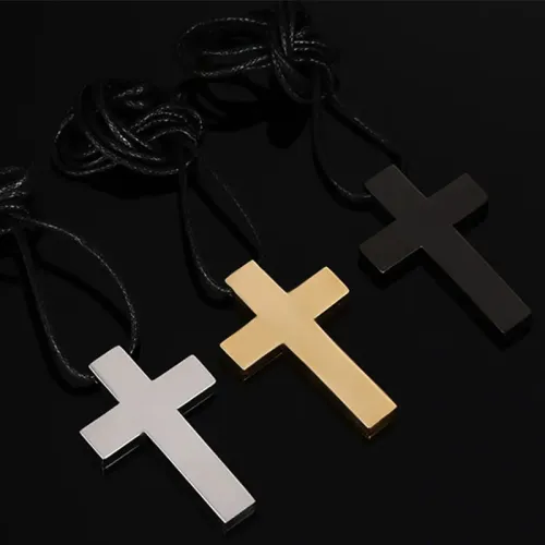NTM296 Men's Stainless Steel Cross Pendant Necklace with Durable Wax Rope