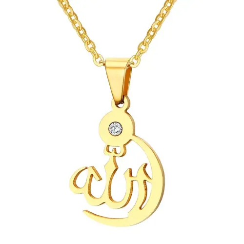 NTM625 Men's Diamond Gold Necklace Titanium Religious Pendant Jewelry
