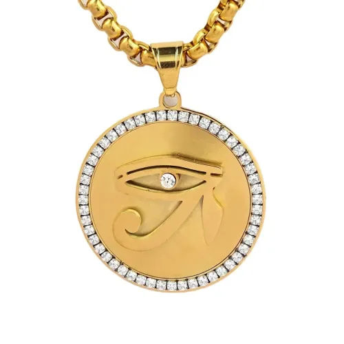 NTM647 Hip-Hop Eye of Horus Pendant Claw-Set Rhinestone Military Key Necklace