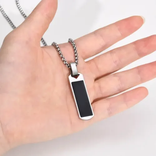 NTM441 Men's Lapis Lazuli Agate Rectangular Bar Pendant Full-Gloss Stainless Steel