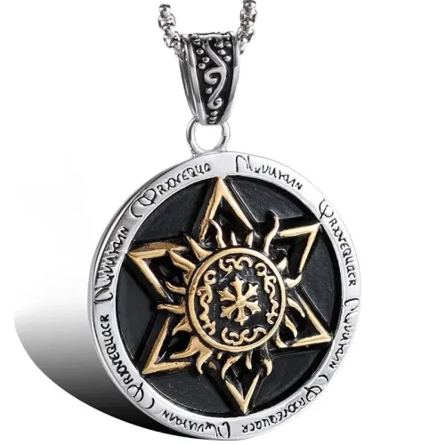 NTM856 Men's Titanium Steel Six-Pointed Star Totem Tag Pendant Trendy Jewelry
