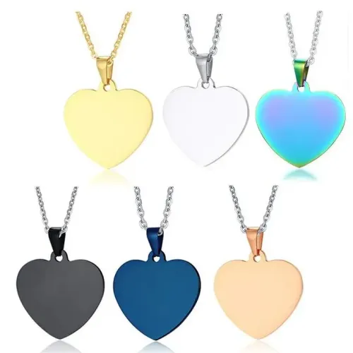 NTM495 Engravable Stainless Steel Heart-Shaped Tag Pendant Available in 5 Colors